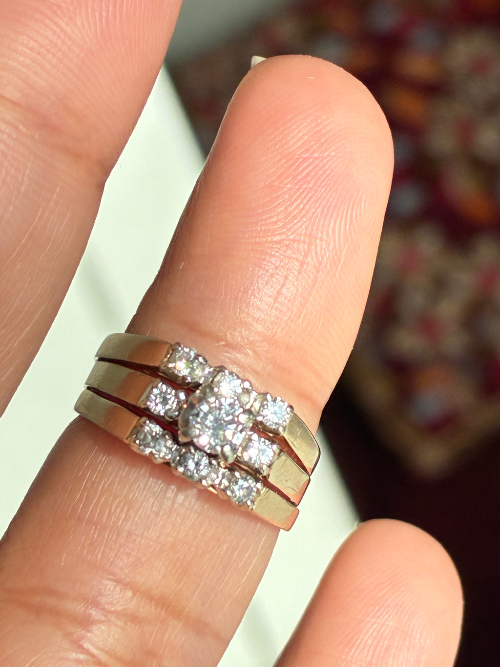 14K Gold Diamond Trilogy Wedding Ring Set