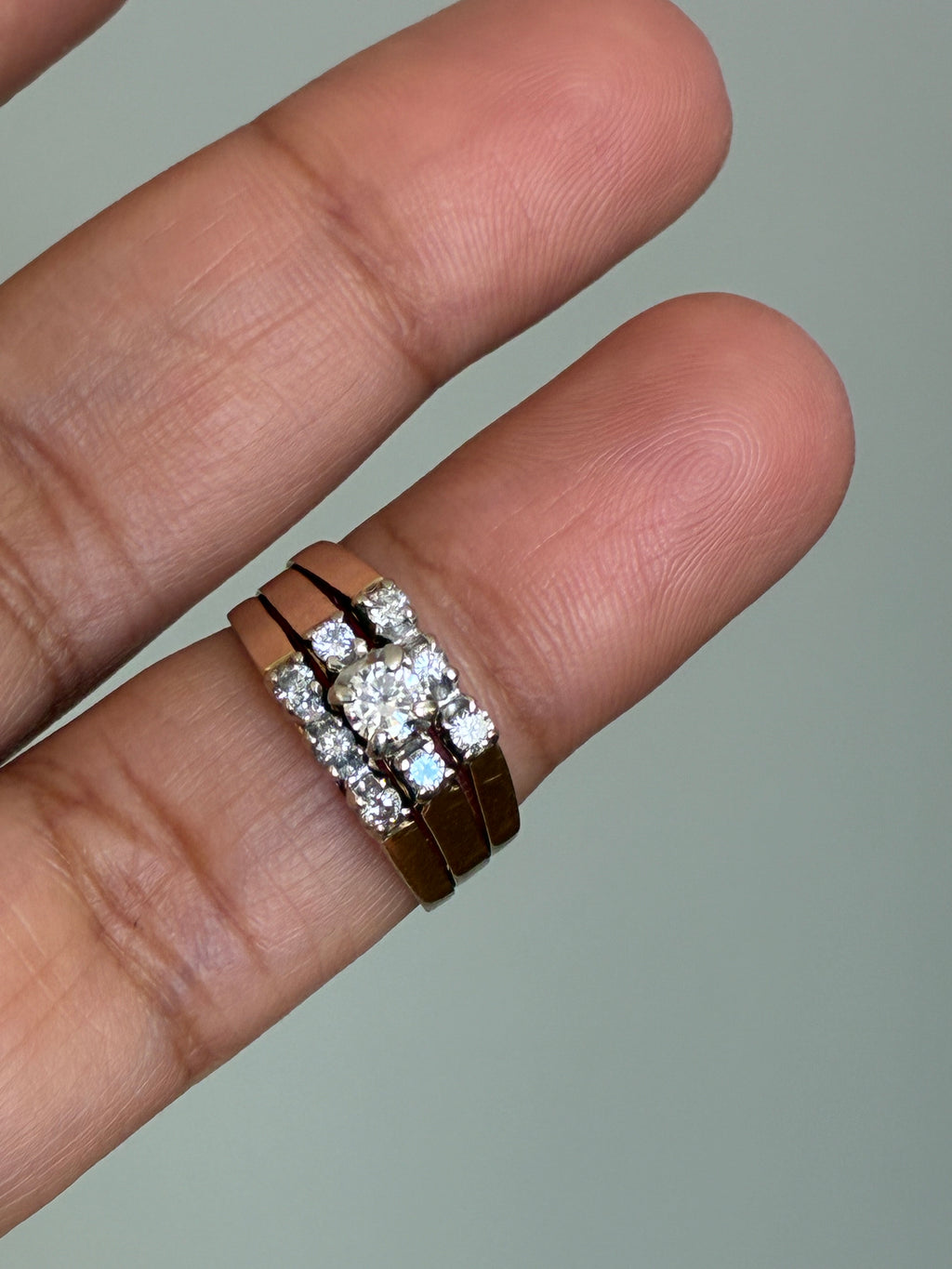 14K Gold Diamond Trilogy Wedding Ring Set