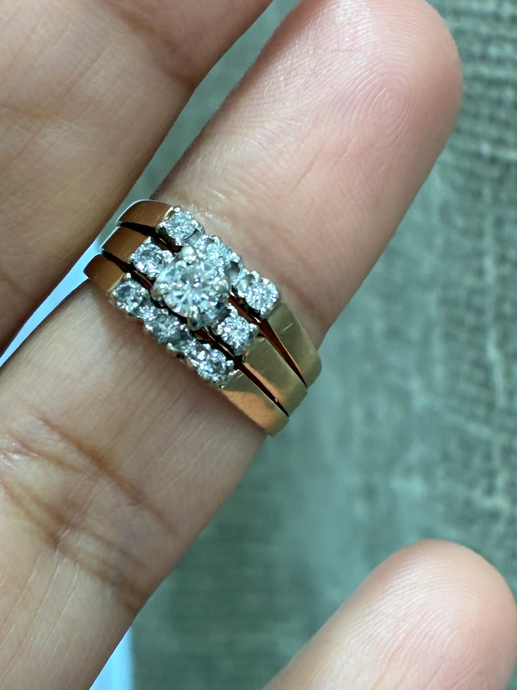 14K Gold Diamond Trilogy Wedding Ring Set