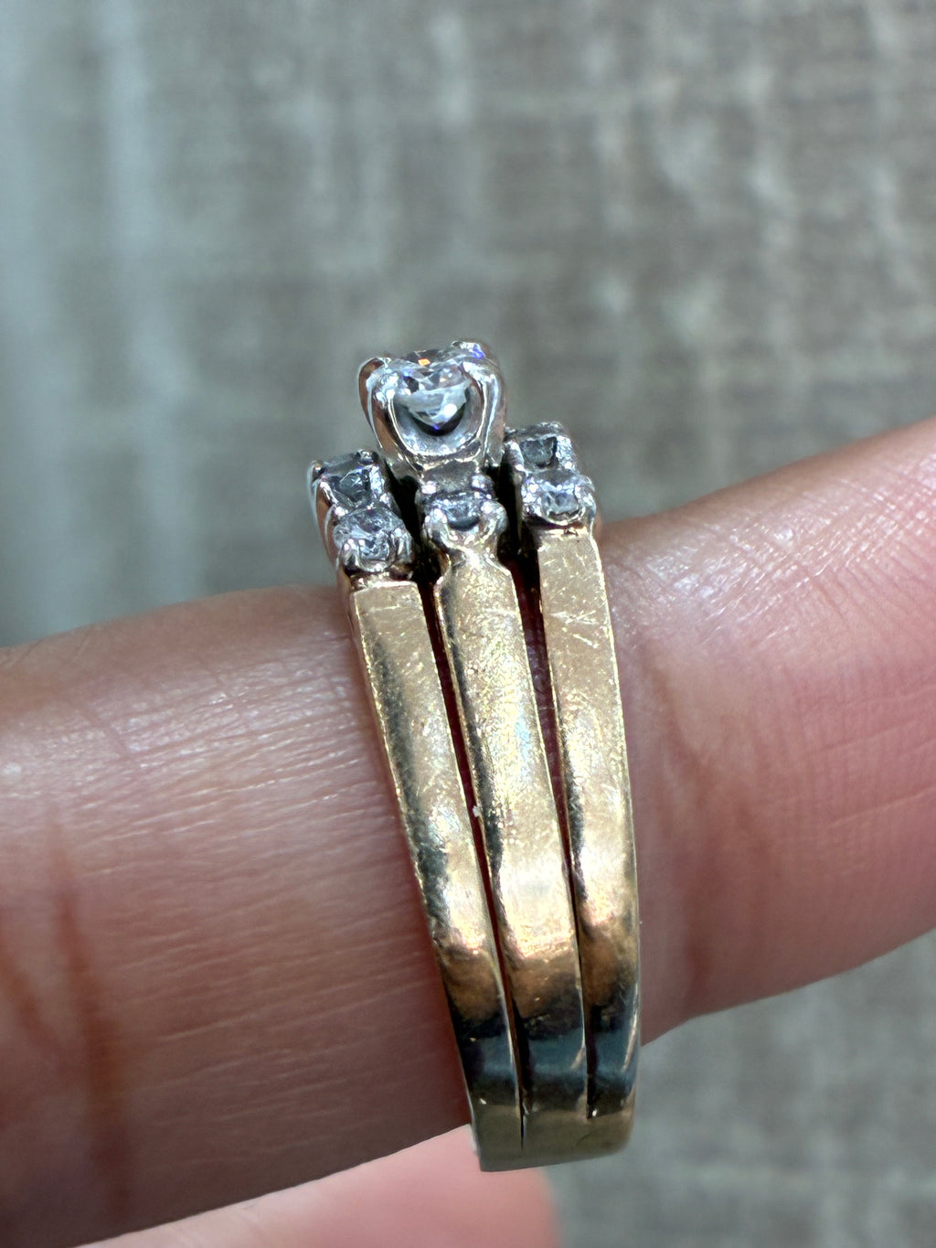 14K Gold Diamond Trilogy Wedding Ring Set