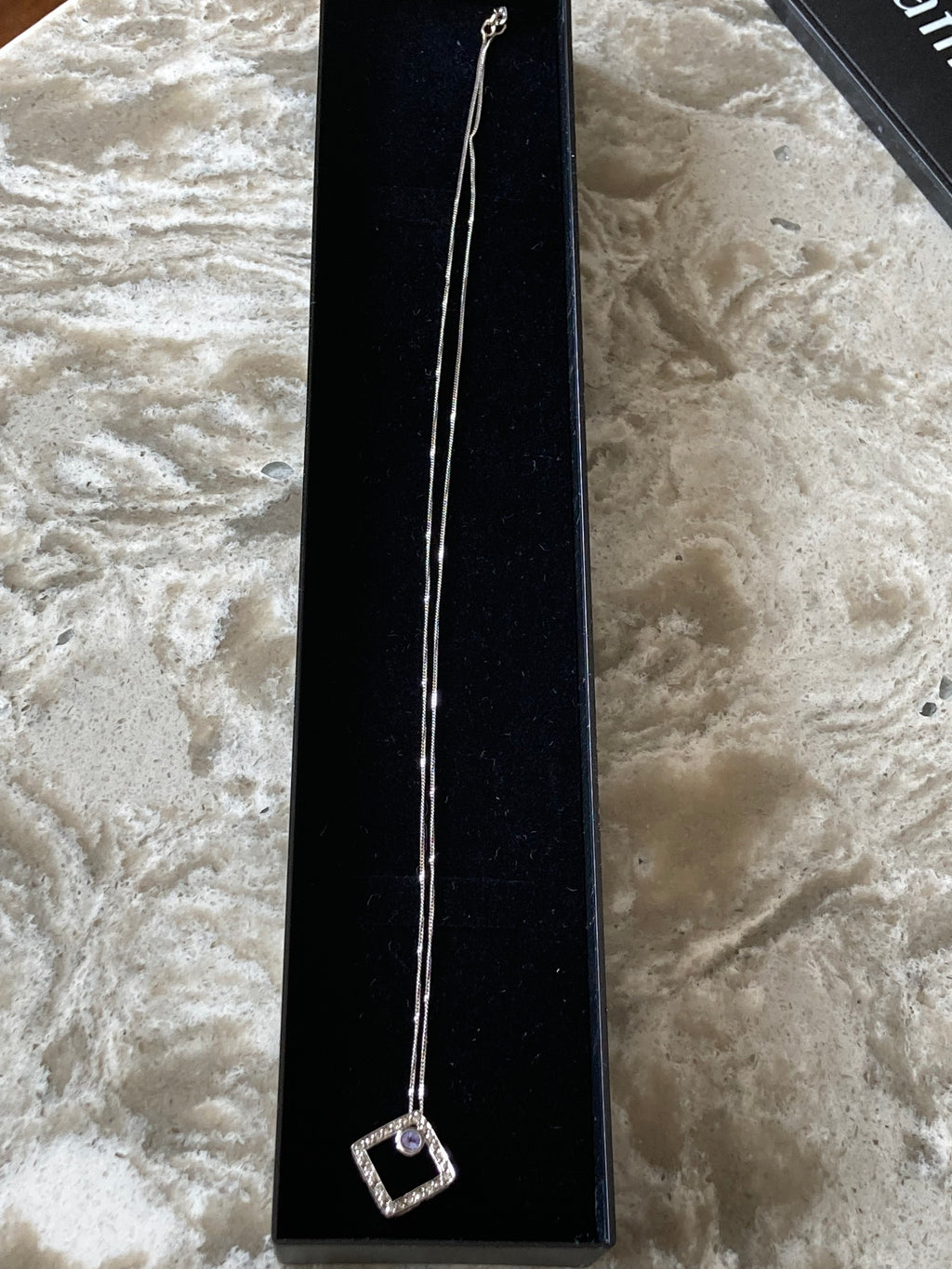 White Gold Tanzanite Pendant Necklace | Bezel Set | 18” Curb Chain