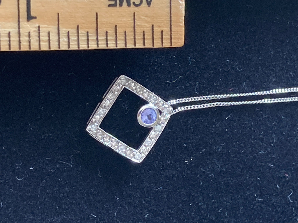 White Gold Tanzanite Pendant Necklace | Bezel Set | 18” Curb Chain