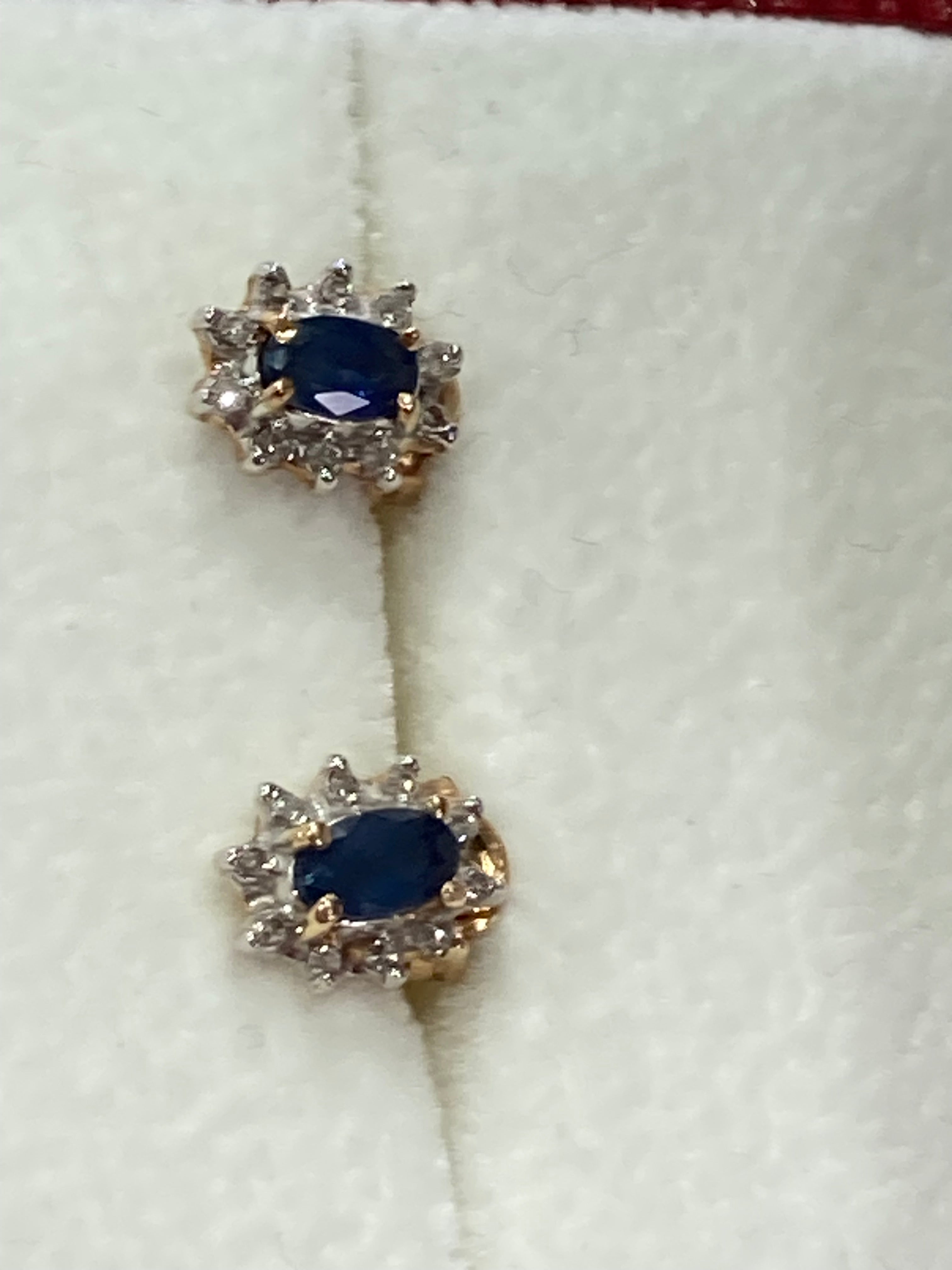 Gold Natural Sapphire & Diamond Stud Earrings | Classic Elegance