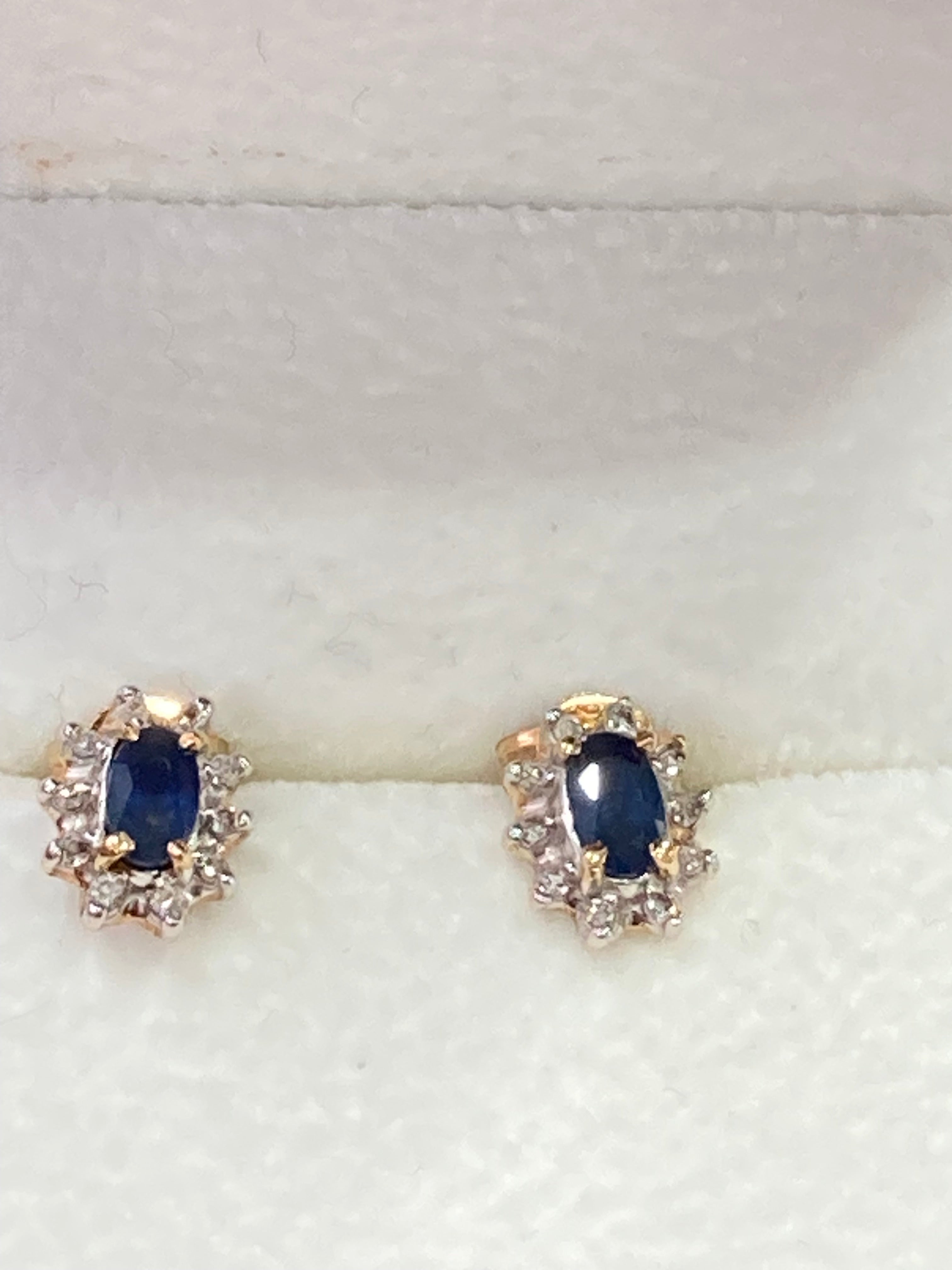 Gold Natural Sapphire & Diamond Stud Earrings | Classic Elegance