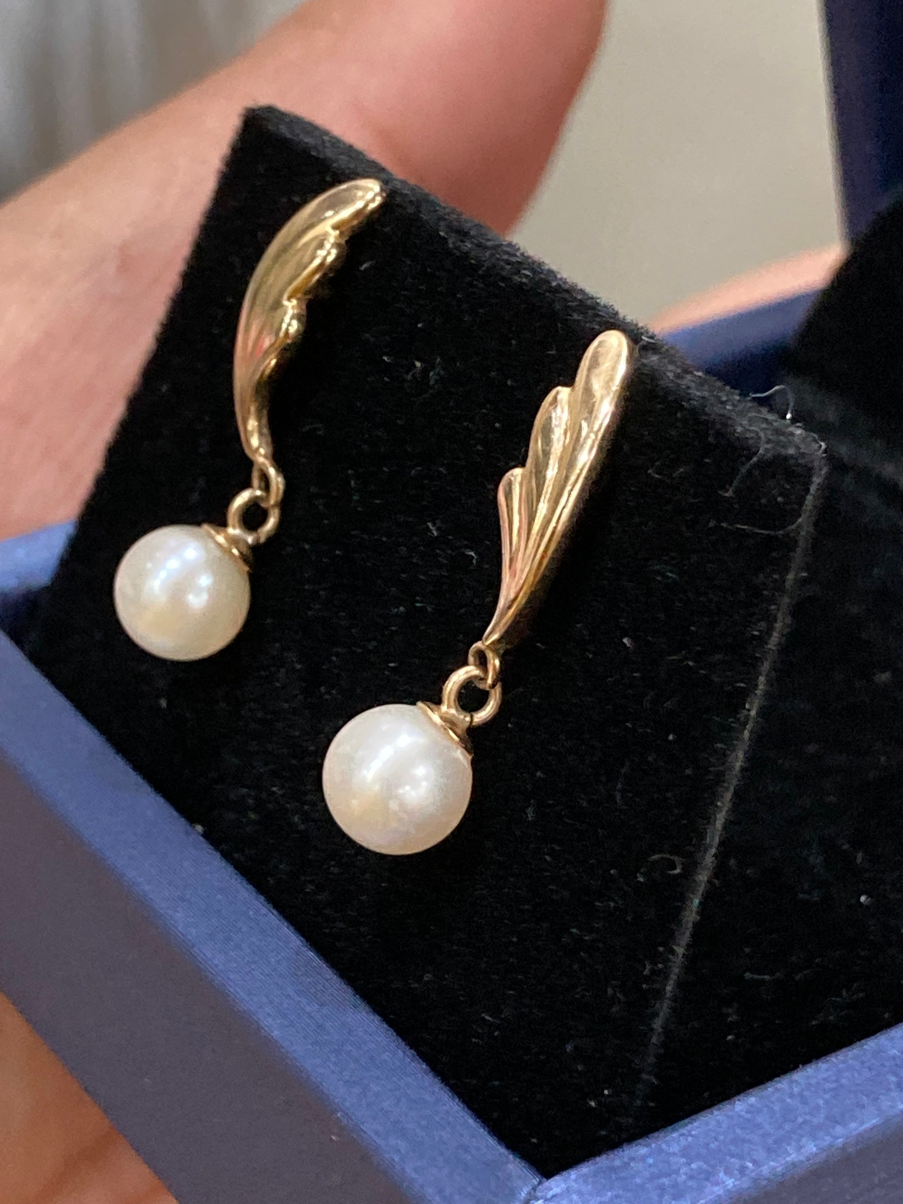 Gold Pearl Dangle Earrings | Elegant Classic Jewelry