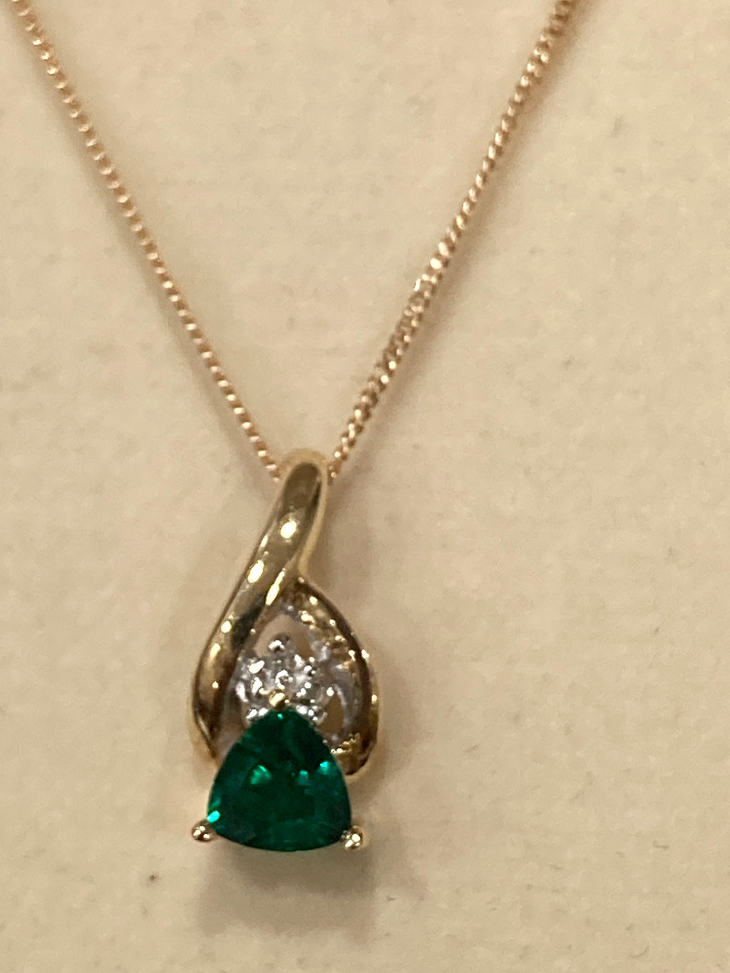 10K Gold Emerald & Diamond Set | 18” Chain