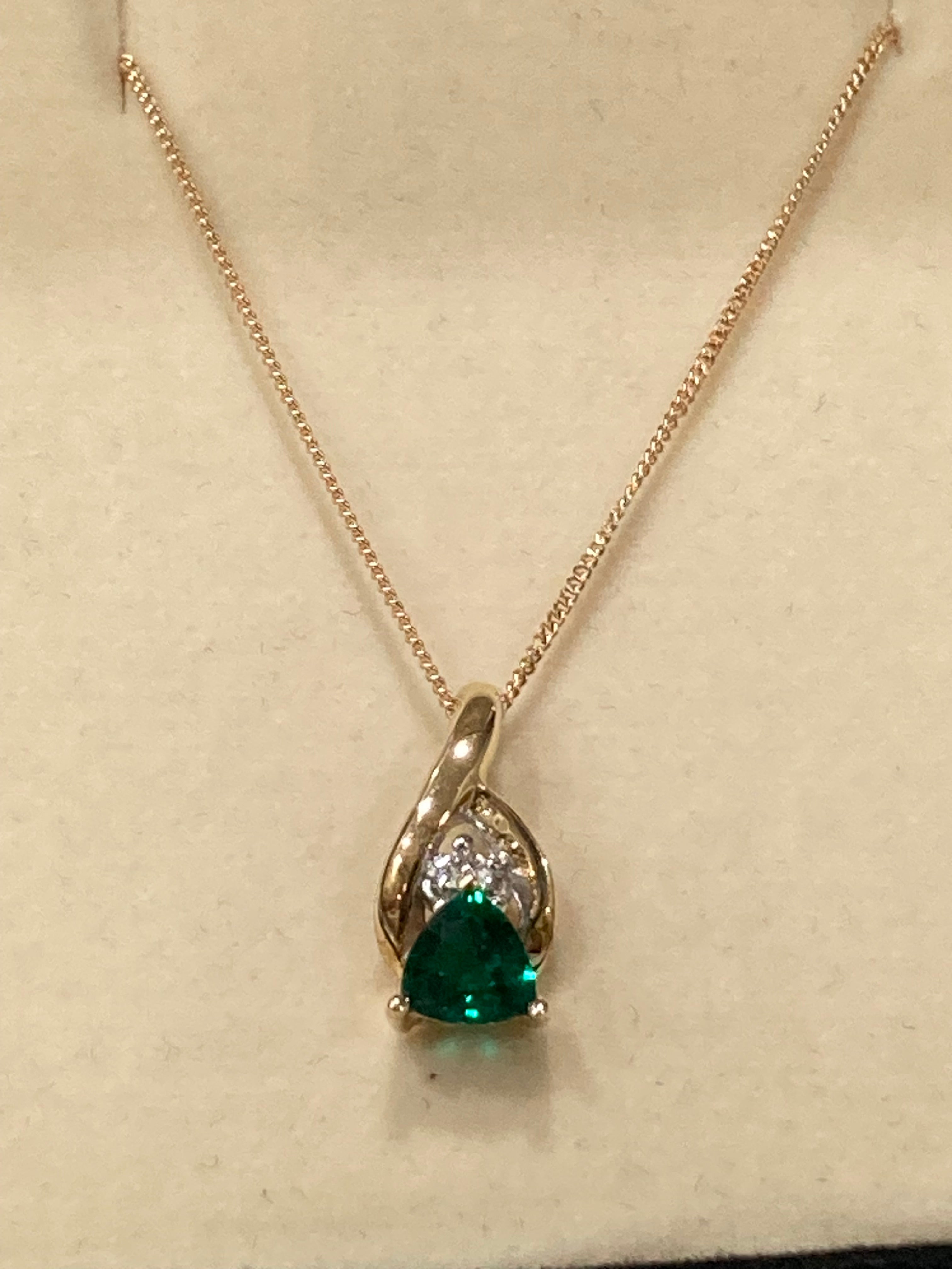 10K Gold Emerald & Diamond Set | 18” Chain