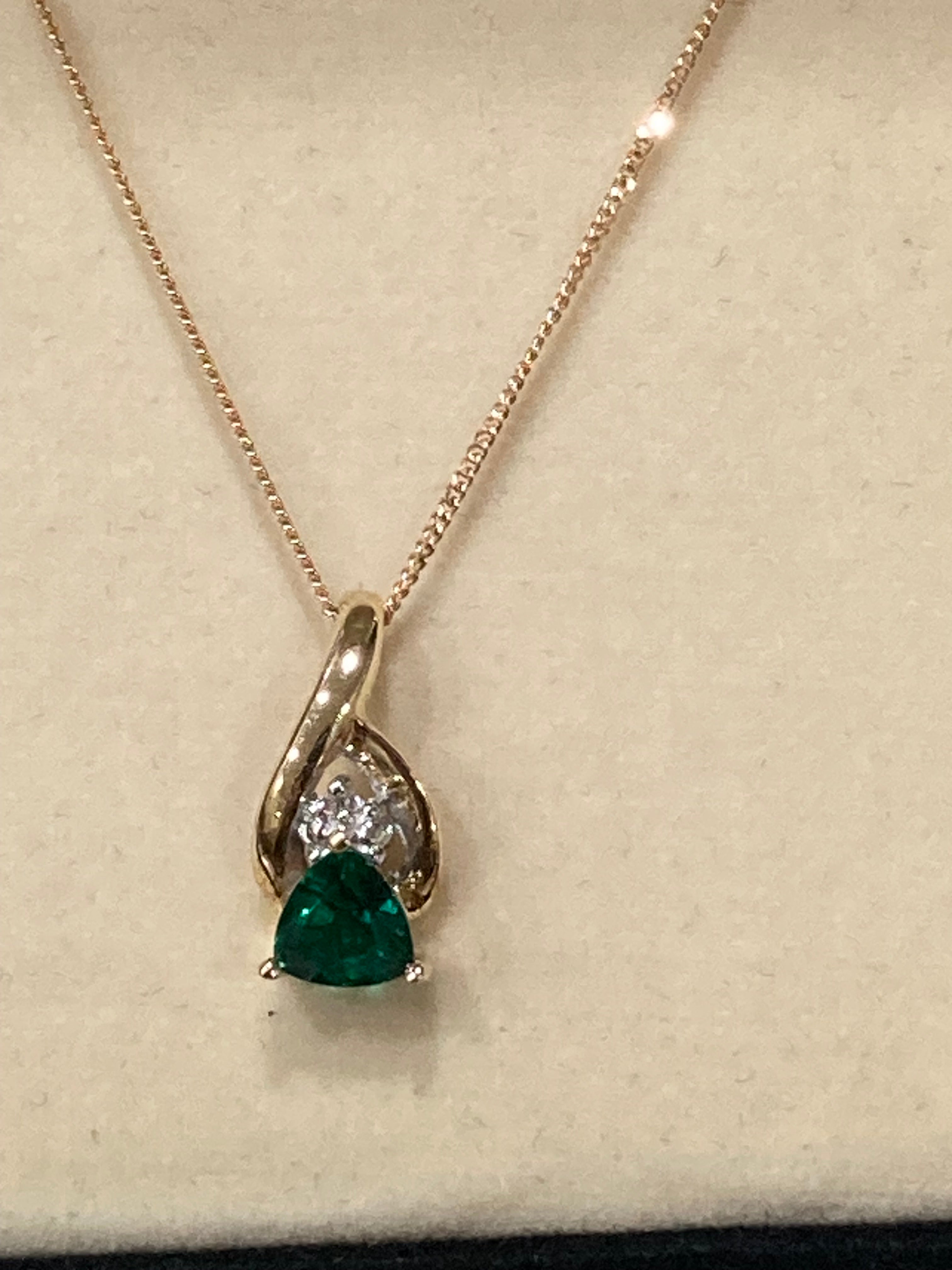 10K Gold Emerald & Diamond Set | 18” Chain